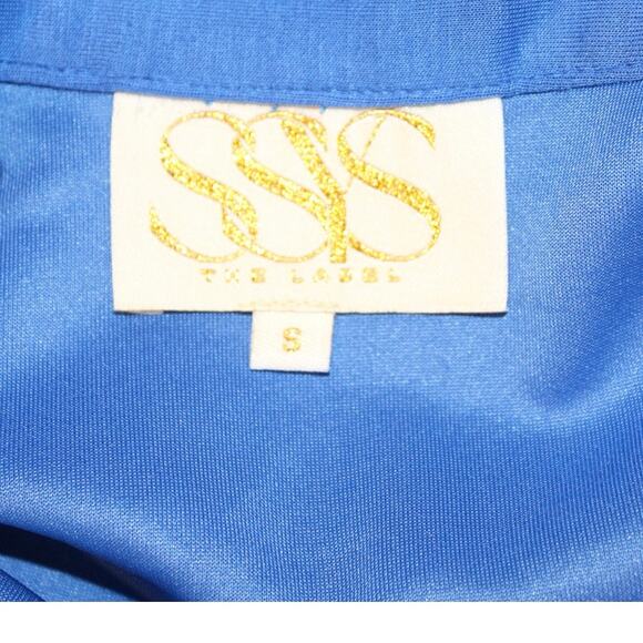 SSYS The Label Blue Ruffle Collar Split Neck Cap Sleeve Top Blouse Women Size S - Picture 4 of 4